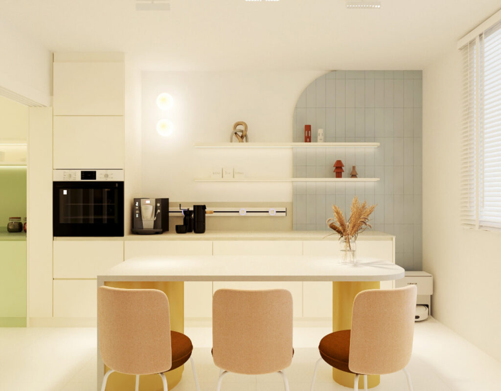 Pastel kitchen design in a Serangoon 4-room HDB