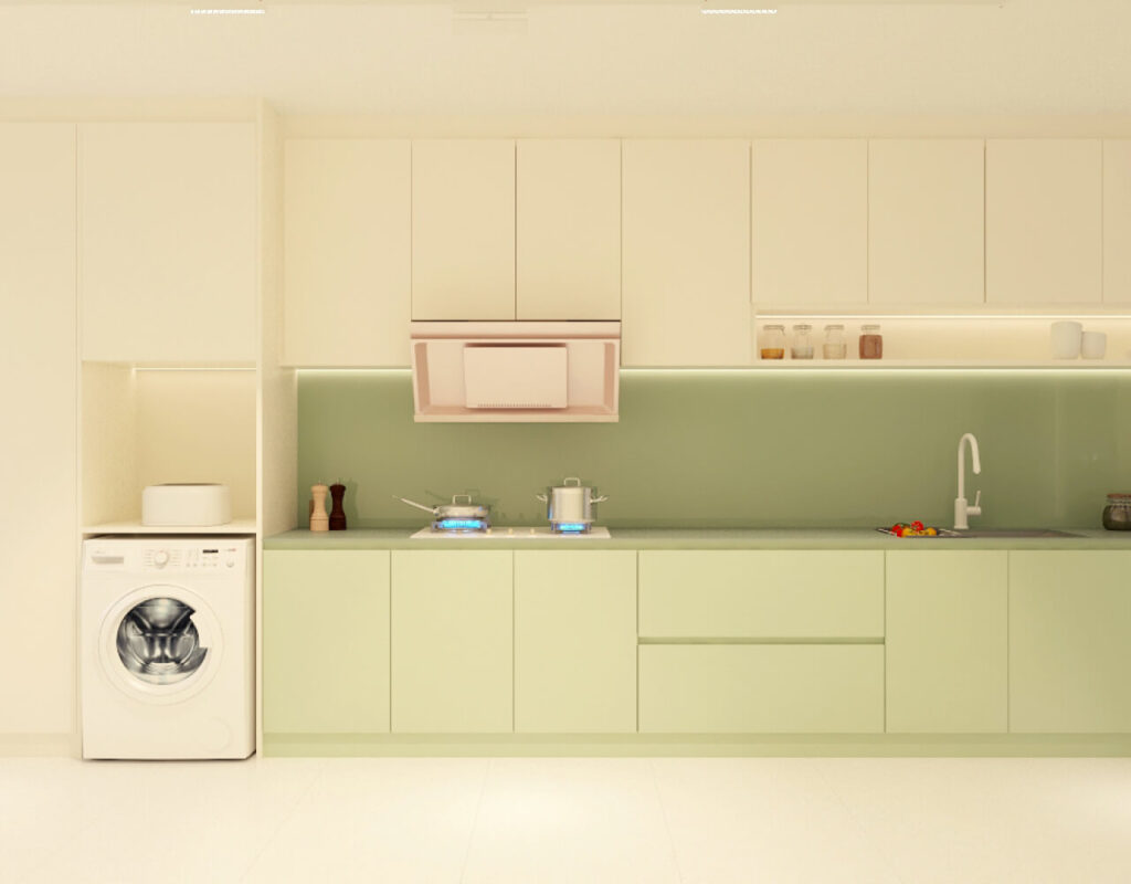 oft pastel cabinetry in a Serangoon HDB kitchen