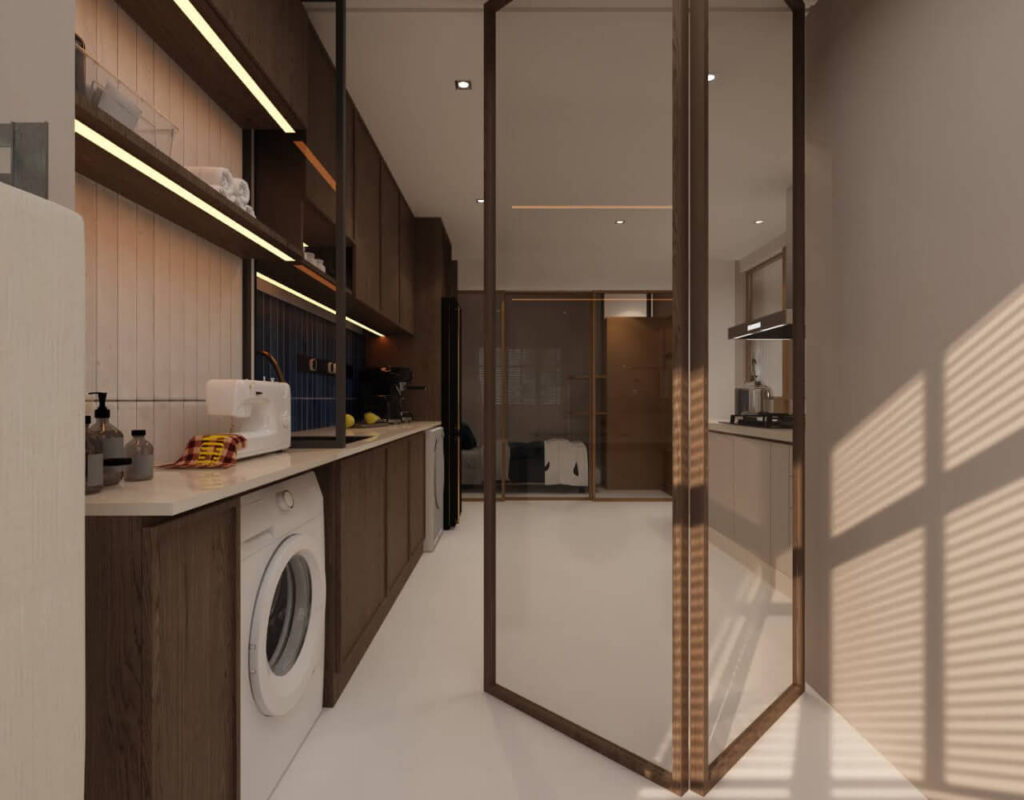 Kitchen with full glass panelling in a Potong Pasir maisonette