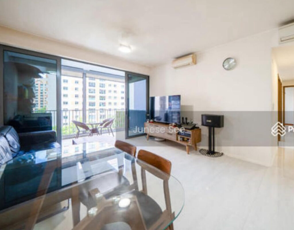 Solid walls separate the living room, kitchen, and bedrooms condo design 